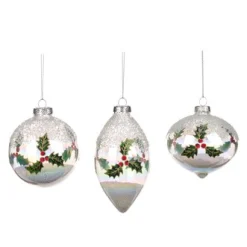 ohgreen Kerstballen|Glazen bal met geplet hulst/besmotief