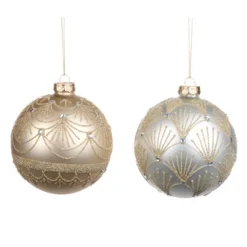 ohgreen Kerstballen|Glazen bal met glitterguirlande/schubmotief
