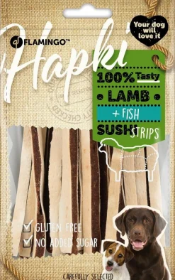 ohgreen Werelddierendag|Hond Voeding|Hapki lamb & fish sushi strips 85gr