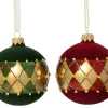 ohgreen Thema Classic|Kerstballen|Kerstbal glas glanzend, flock met ruitjespatroon