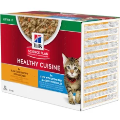 ohgreen Kat Voeding|Natvoer voor katten hill's science plan healthy cuisine kitten stoofpotje met kip en toegevoegde groenten, met zalm en toegevoegde groenten multipack 12x80g