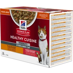 ohgreen Kat Voeding|Natvoer voor katten hill's science plan healthy cuisine sterilised cat adult stoofpotje met kip en toegevoegde groenten, met zalm en toegevoegde groenten multipack 12x80g