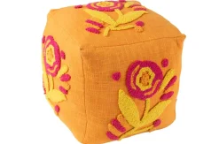 ohgreen Sfeermakers|Poef vierkant bloem katoen oranje/roze/geel