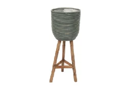 ohgreen Potten En Vazen|Pot stripe wooden legs green d25h64cm