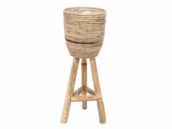 ohgreen Potten En Vazen|Pot stripe wooden legs grey d20h47cm