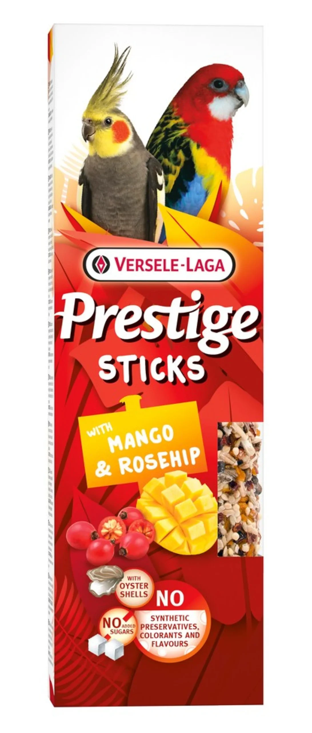 ohgreen Werelddierendag|Vogels Voeding|Prestige sticks grote parkieten met mango & rozenbottel - 2 stuks 140g