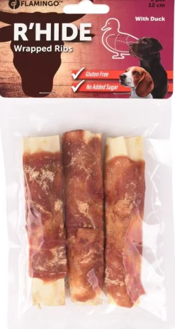 ohgreen Hond Voeding|R'hide duck wrapped ribs 12cm 3st 90gr