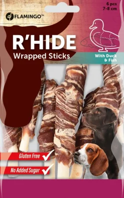 ohgreen Hond Voeding|R'hide staafjes met eend en kabeljauw7/8cm 6st 85gr