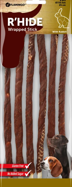 ohgreen Hond Voeding|R'hide stokjes omwikkeld met konijn 7/8mm 25cm 6st 130gr