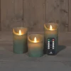 ohgreen Deco Verlichting Binnen|Set van 3 rustieke wax led kaarsen met bewegende vlam jade groen