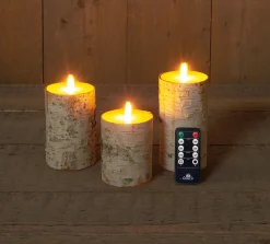 ohgreen Deco Verlichting Binnen|Set van 3 rustieke wax led kaarsen met bewegende vlam berk wit