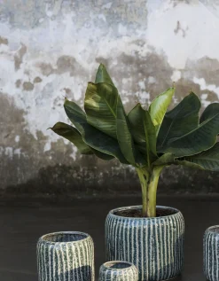 ohgreen Potten En Vazen|Sixties Pot ribbels blauw grijs d15,5 h14,5