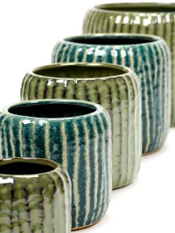 ohgreen Potten En Vazen|Sixties Pot ribbels blauw grijs d14 h12,5