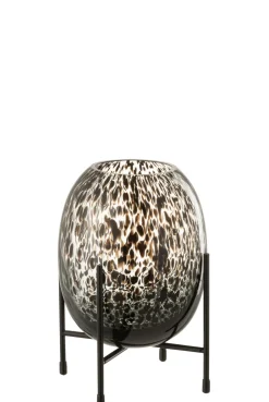 ohgreen Potten En Vazen|Vaas op voet stip glas zwart s (15x15x22cm)