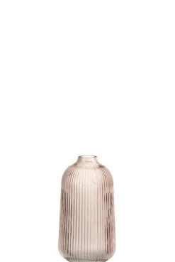ohgreen Potten En Vazen|Vaas ribbels hoog glas roze (9x9x18cm)